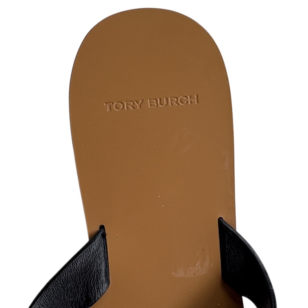 Tory Burch Black Leather Thong Sandals with Brown Footbed - Picture 3 of 7